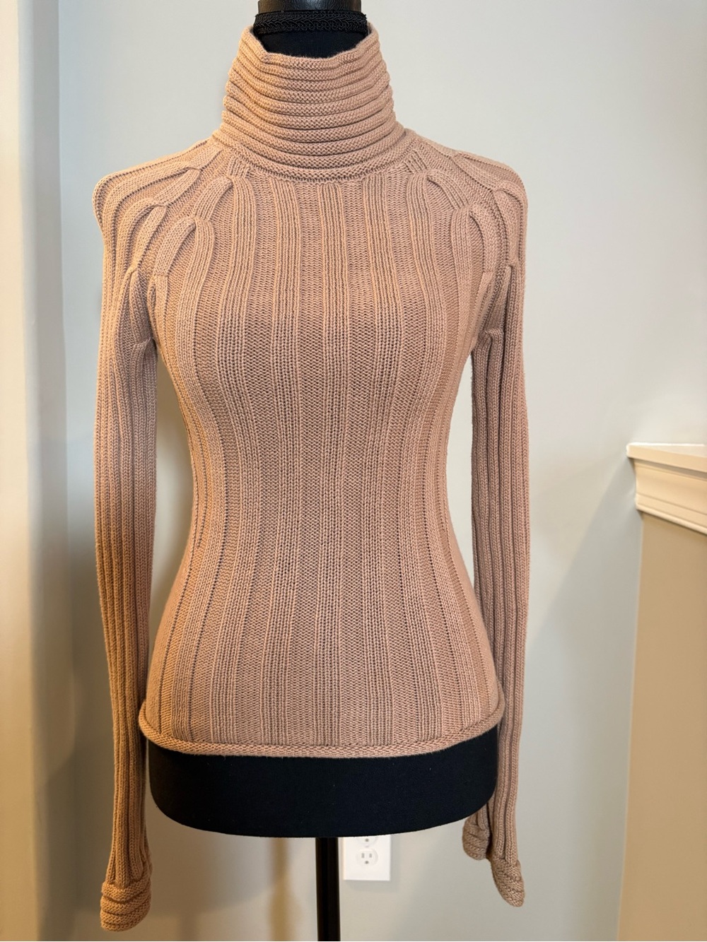 VTG Q&A Made in UK Ribbed Turtleneck Sweater 100% Cotton Small